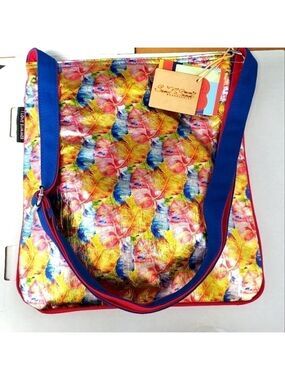SUMMER TOTE metallic palm leaves crossover satchel tote NWT